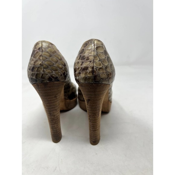 Stuart Weitzman Snake Skin Python Pattern Peep Toe Platform Pumps Brown Size 6M - Picture 5 of 10